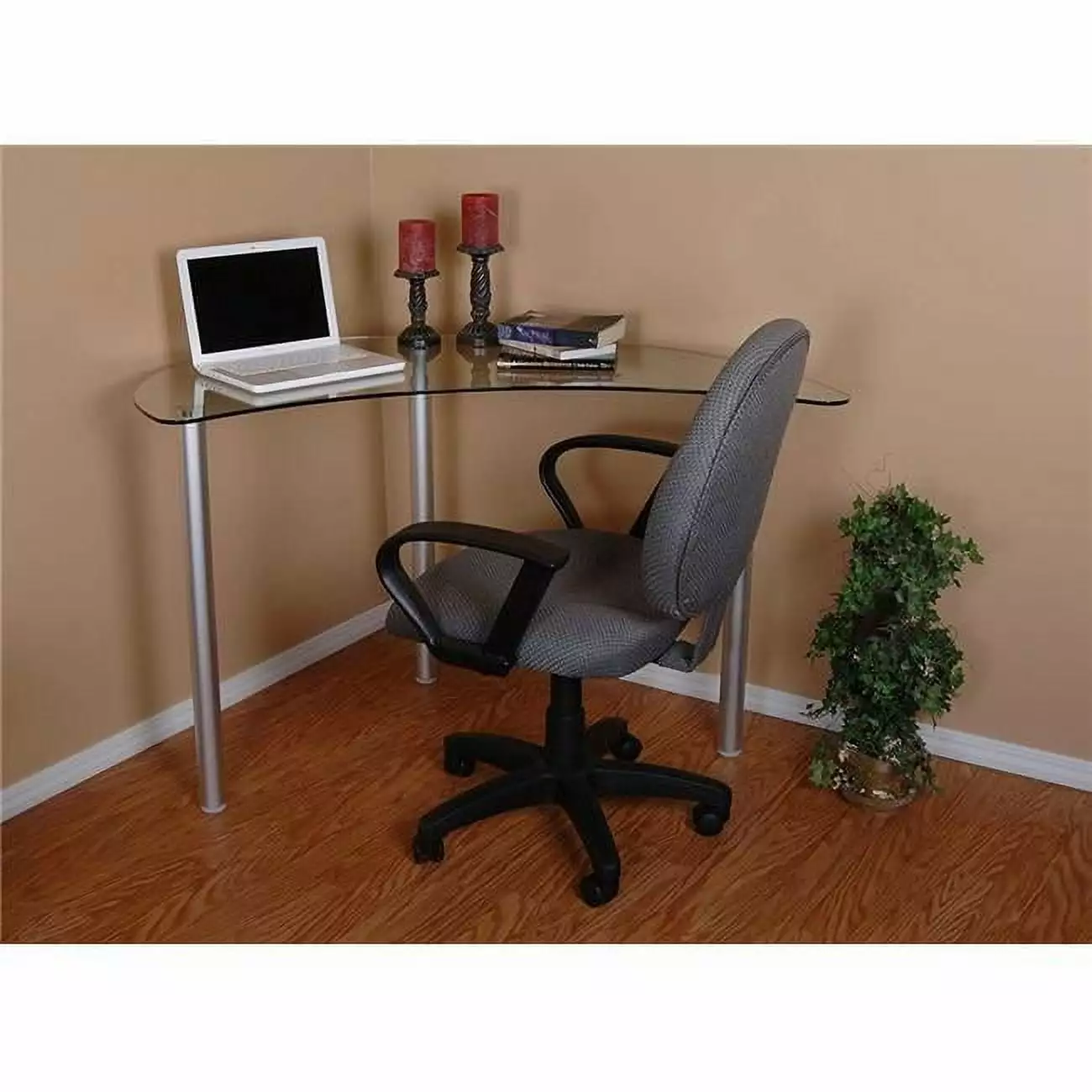 Tier One Designs Clear Glass Corner Computer Desk 30.5 x 48.5 x 21 Inches Modern Home Office Desk Doba BNT
