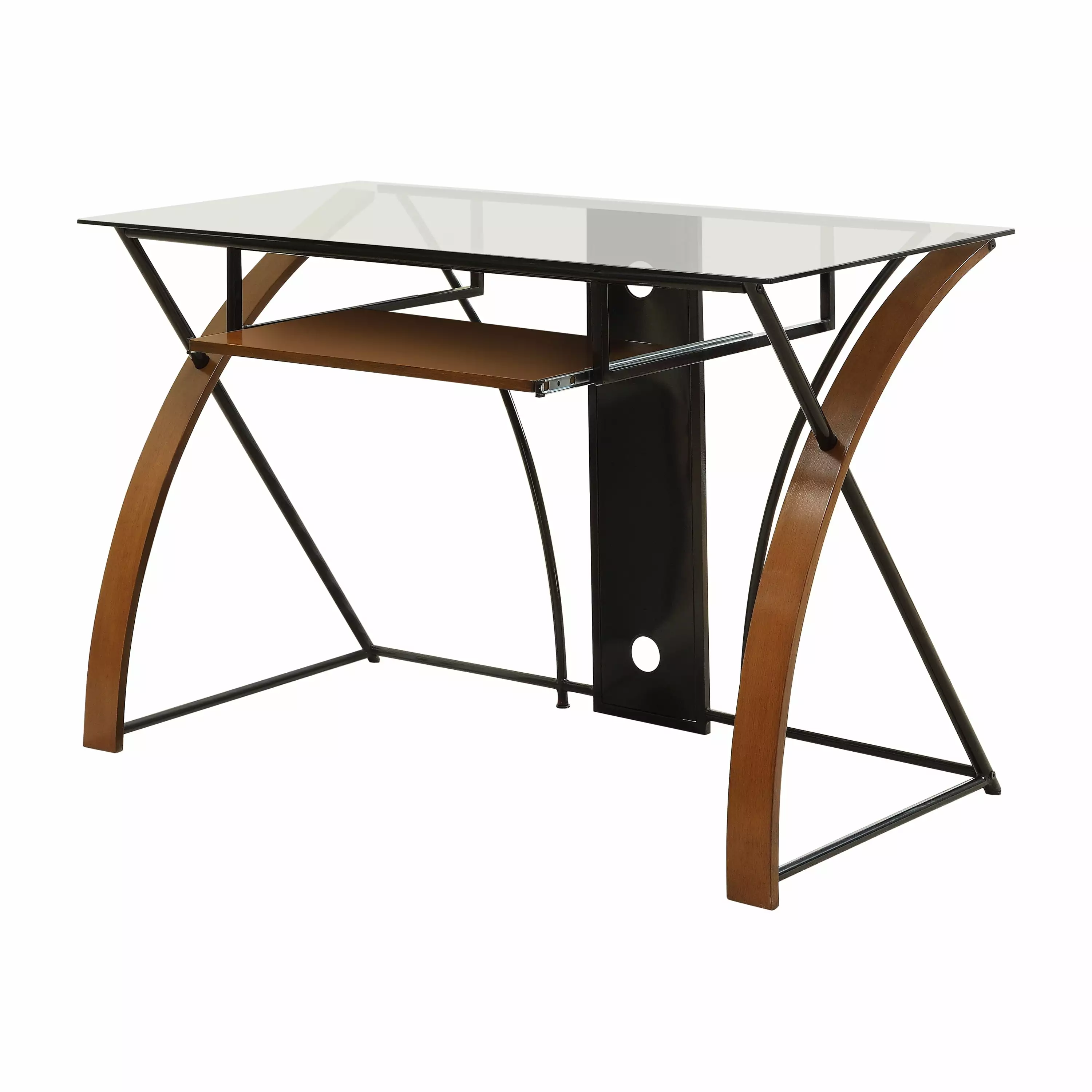 Furniture America Harrrisburg Contemporary Metal Glass Desk Keyboard Tray Cherry Finish