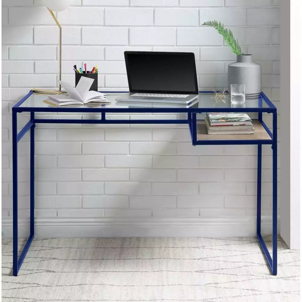 GZXS Yasin Desk Blue & Glass - Modern Home Office Desk