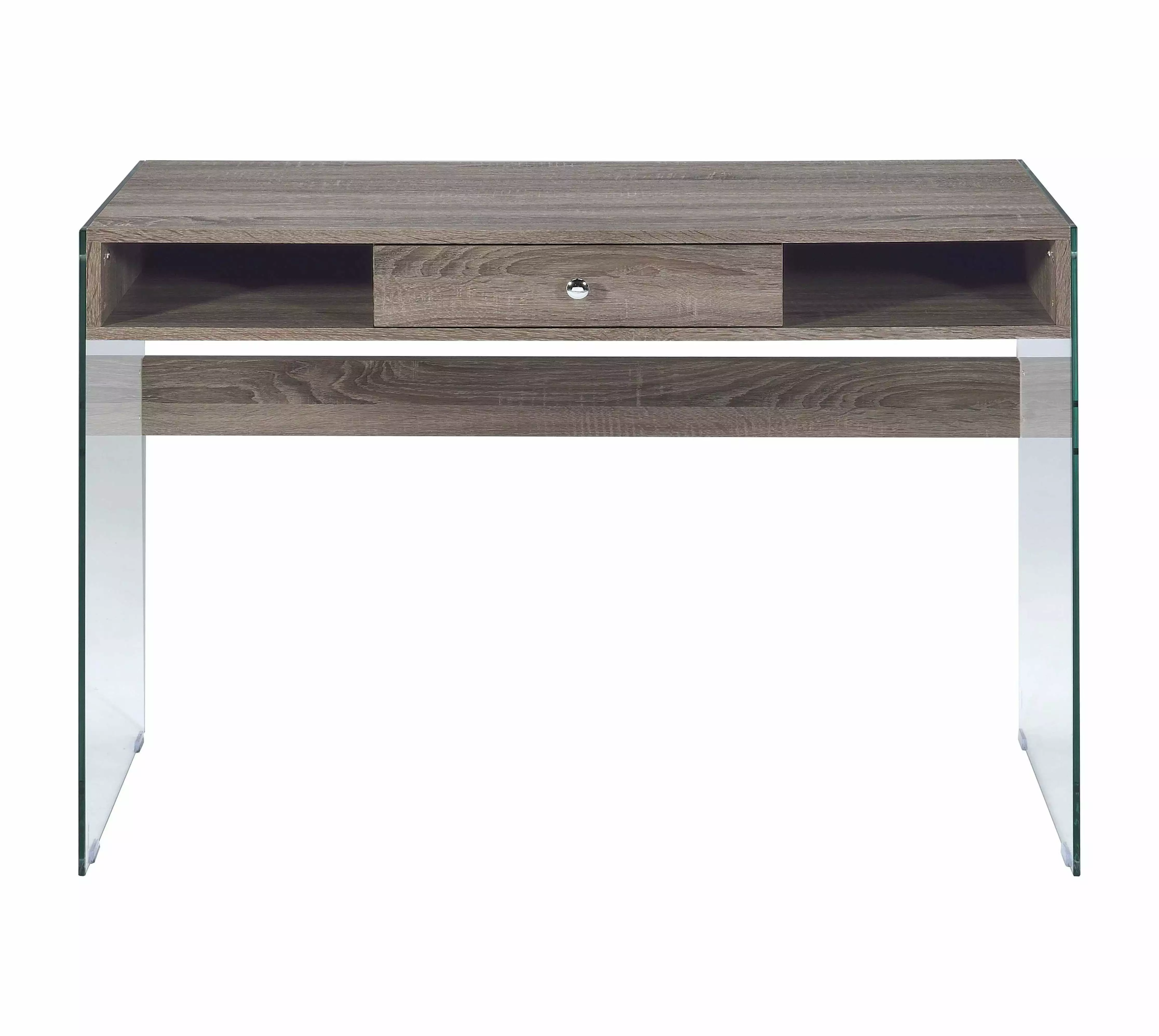 42 x 19 x 30 Clear Glass and Gray Oak Desk Modern Office HomeRoots