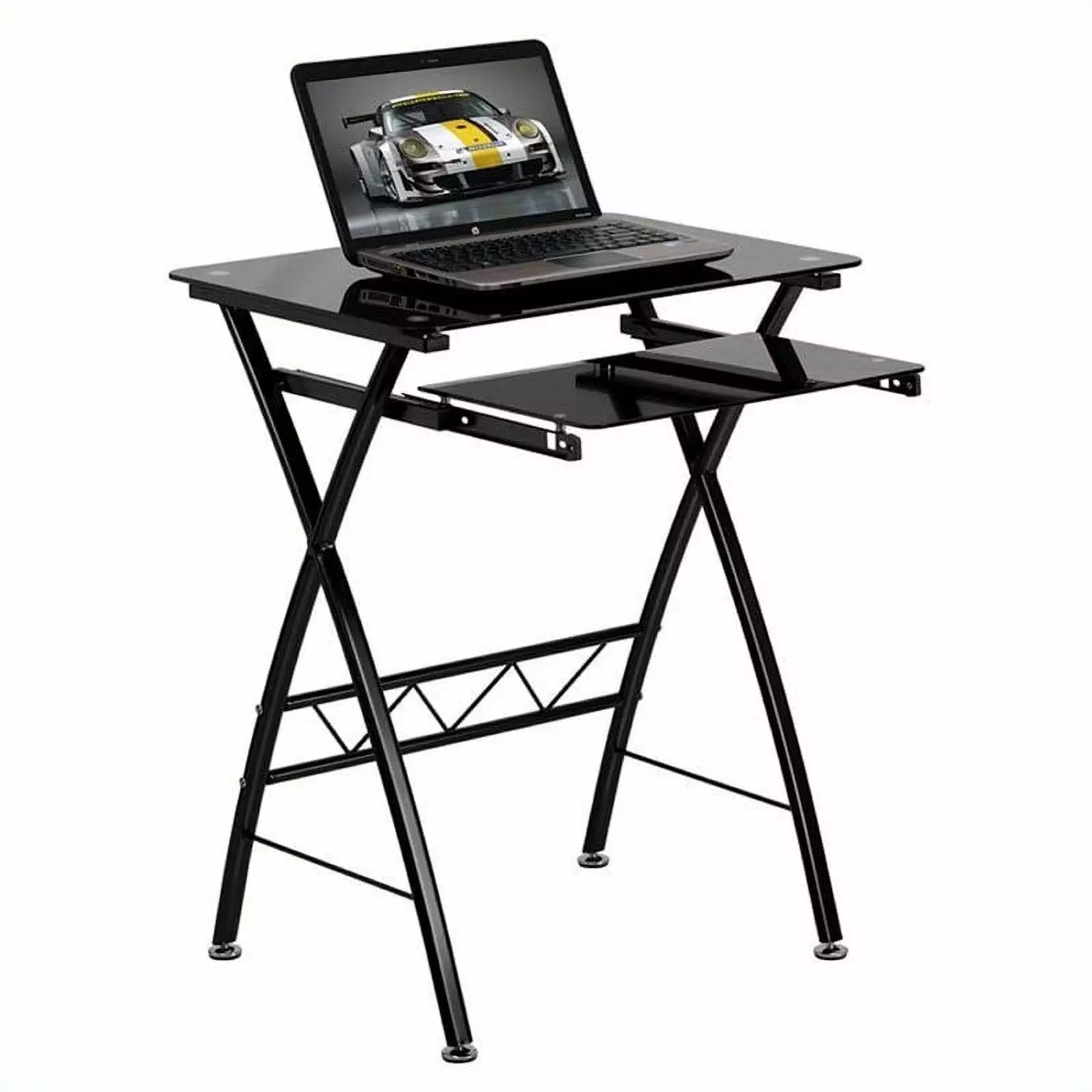 Kingfisher Lane Tempered Glass Top Computer Desk Black