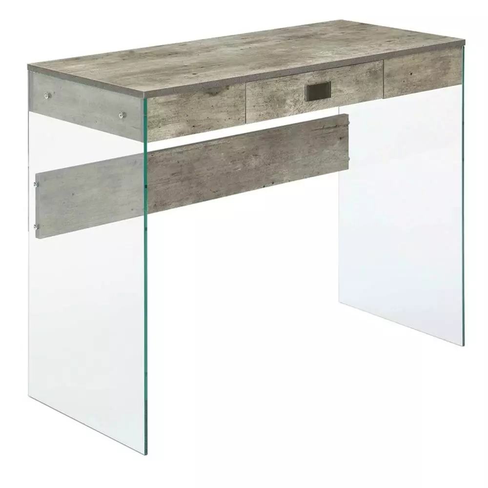Pemberly Row One-Drawer Glass 36-inch Desk Gray Wood Finish