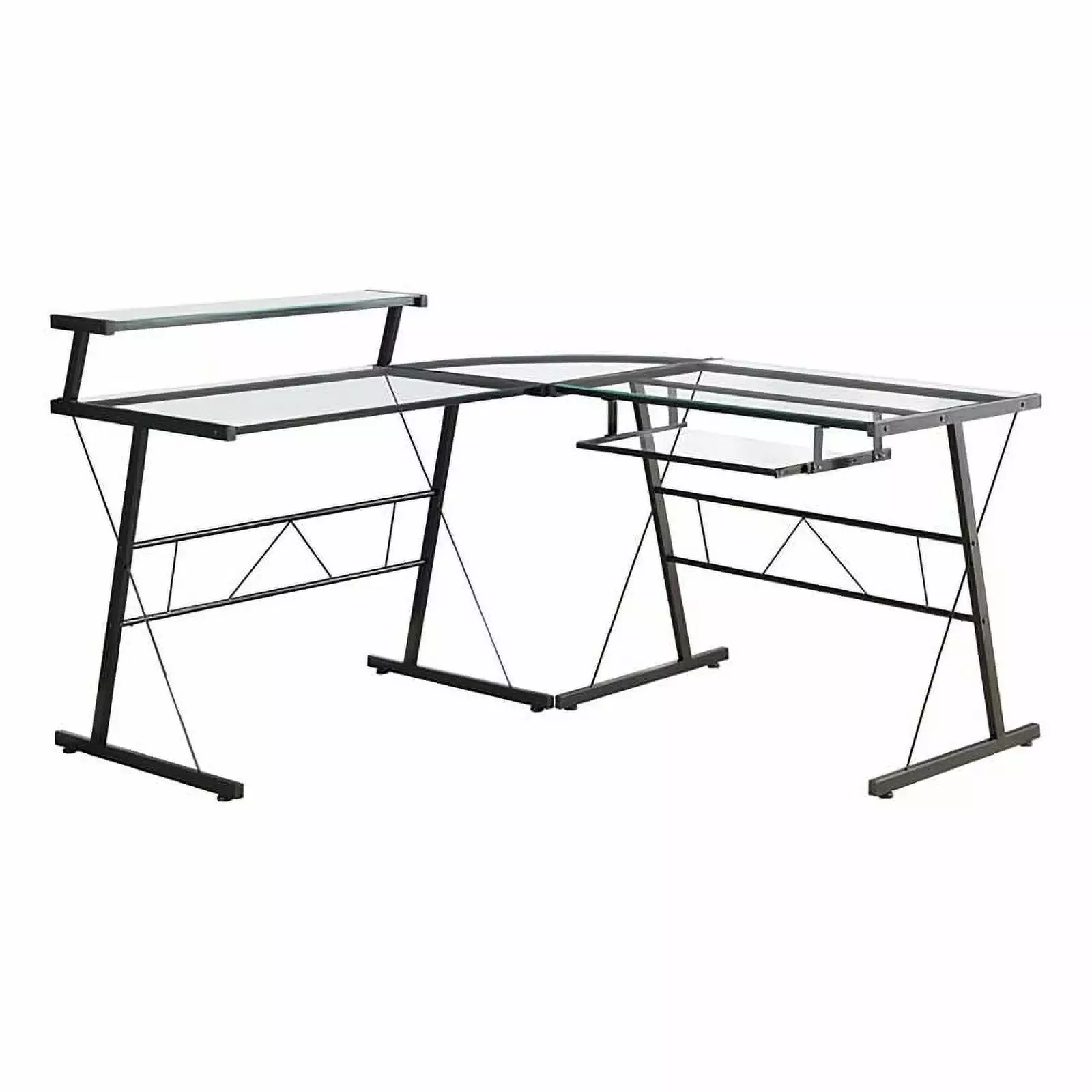 Scranton & Co Black Modern Tempered Glass Metal L Shaped Computer Desk