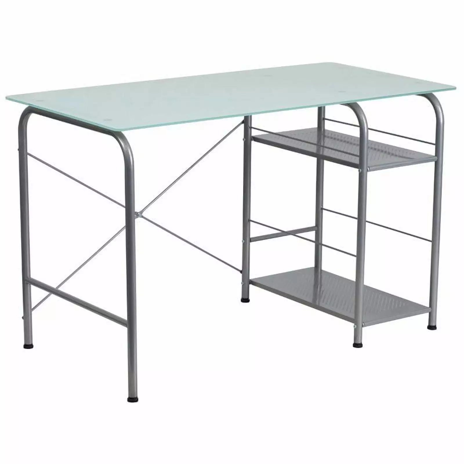 Scranton & Co Glass Top Home Office Desk Silver