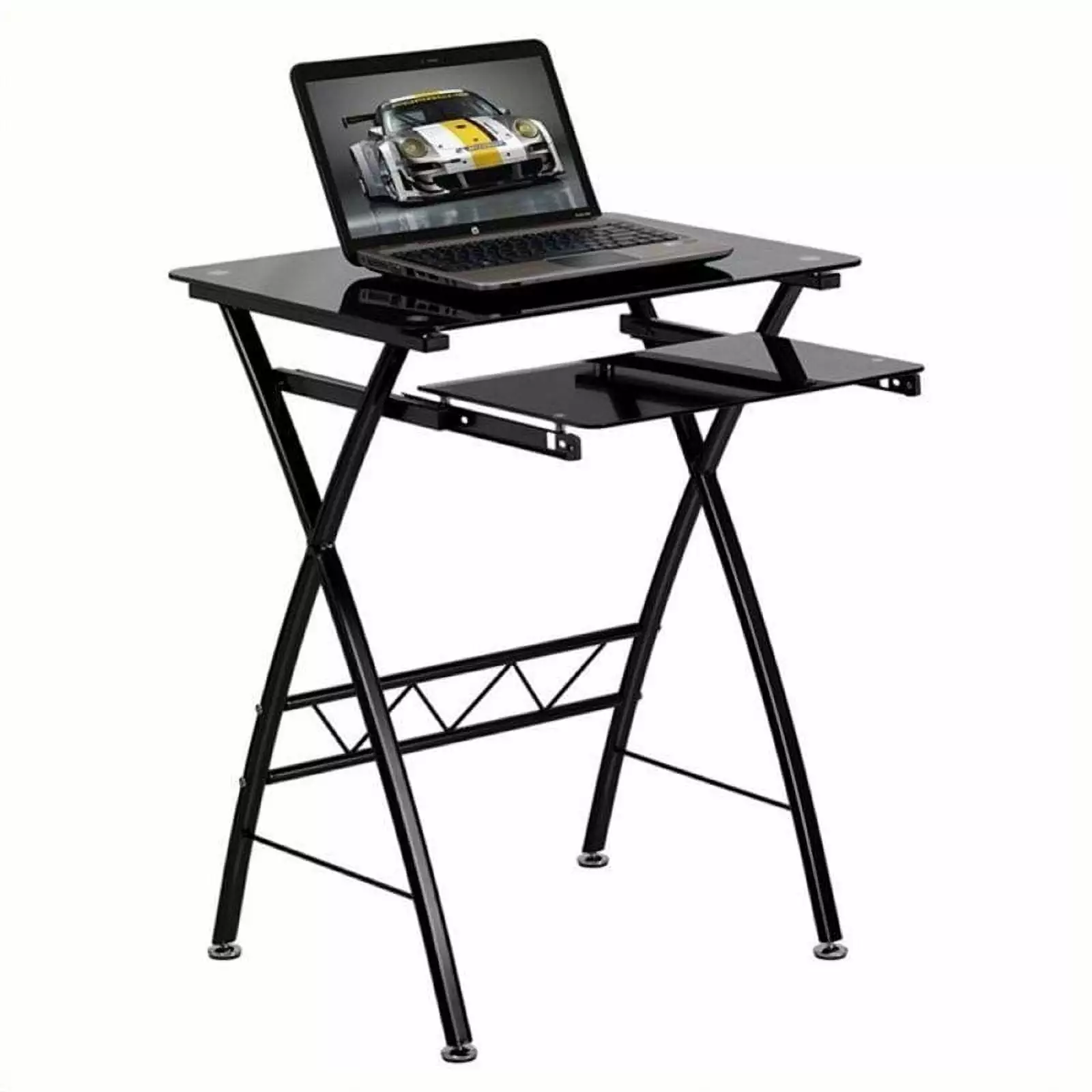 Scranton & Co Tempered Glass Computer Desk - Black Metal Frame Bedroom or Living Room