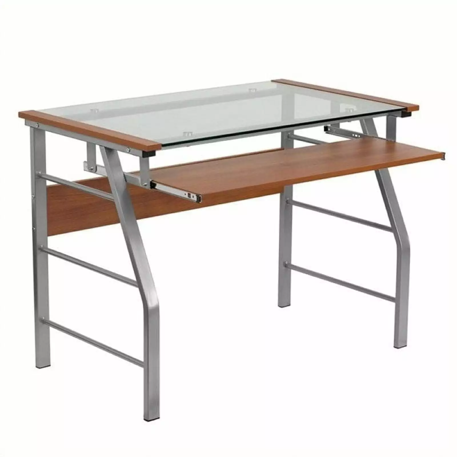 Scranton & Co Tempered Glass Computer Desk Pull Out Keyboard Cherry Finish