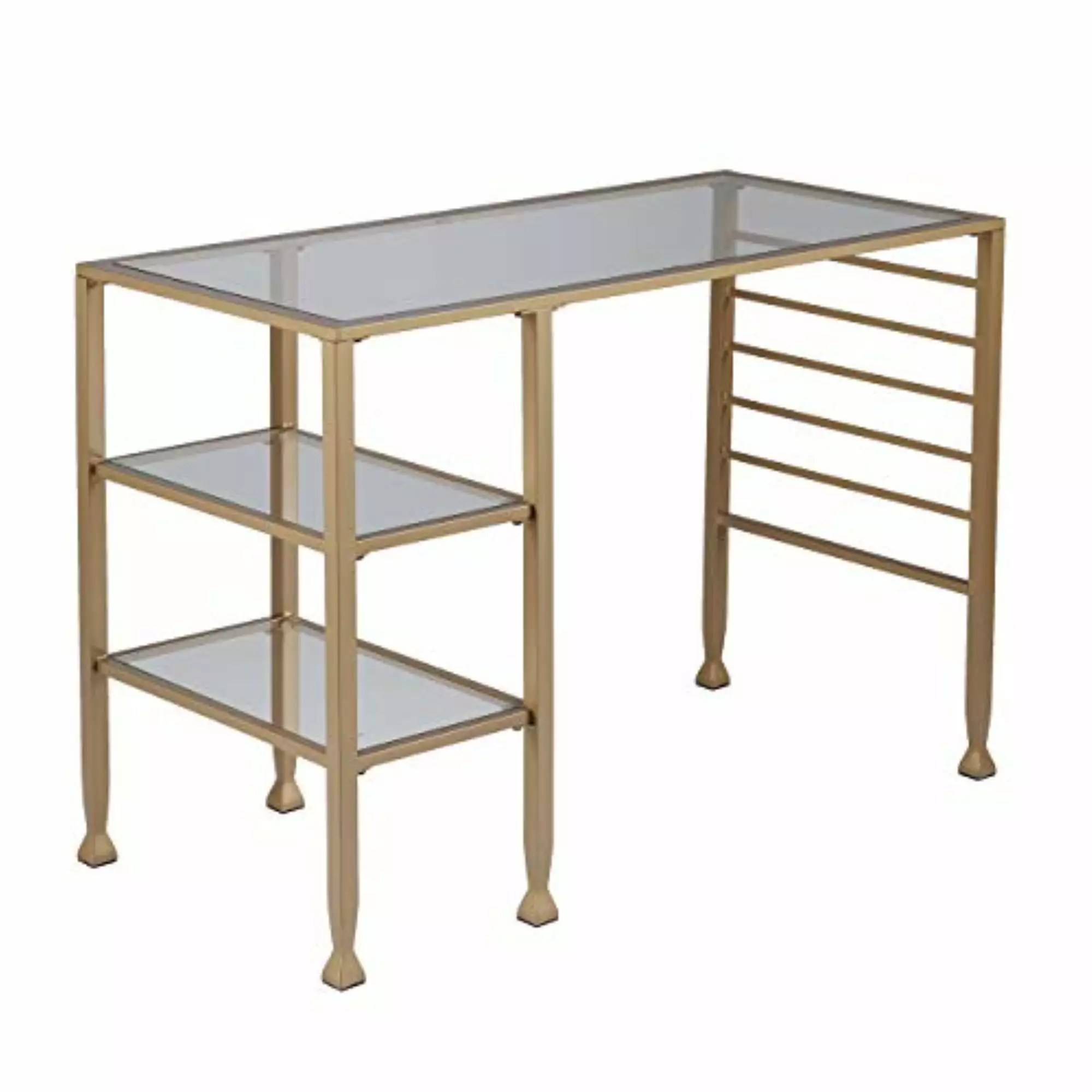 SEI Furniture Jaymes Glass Top Writing Desk Soft Gold Finish Southern Enterprises