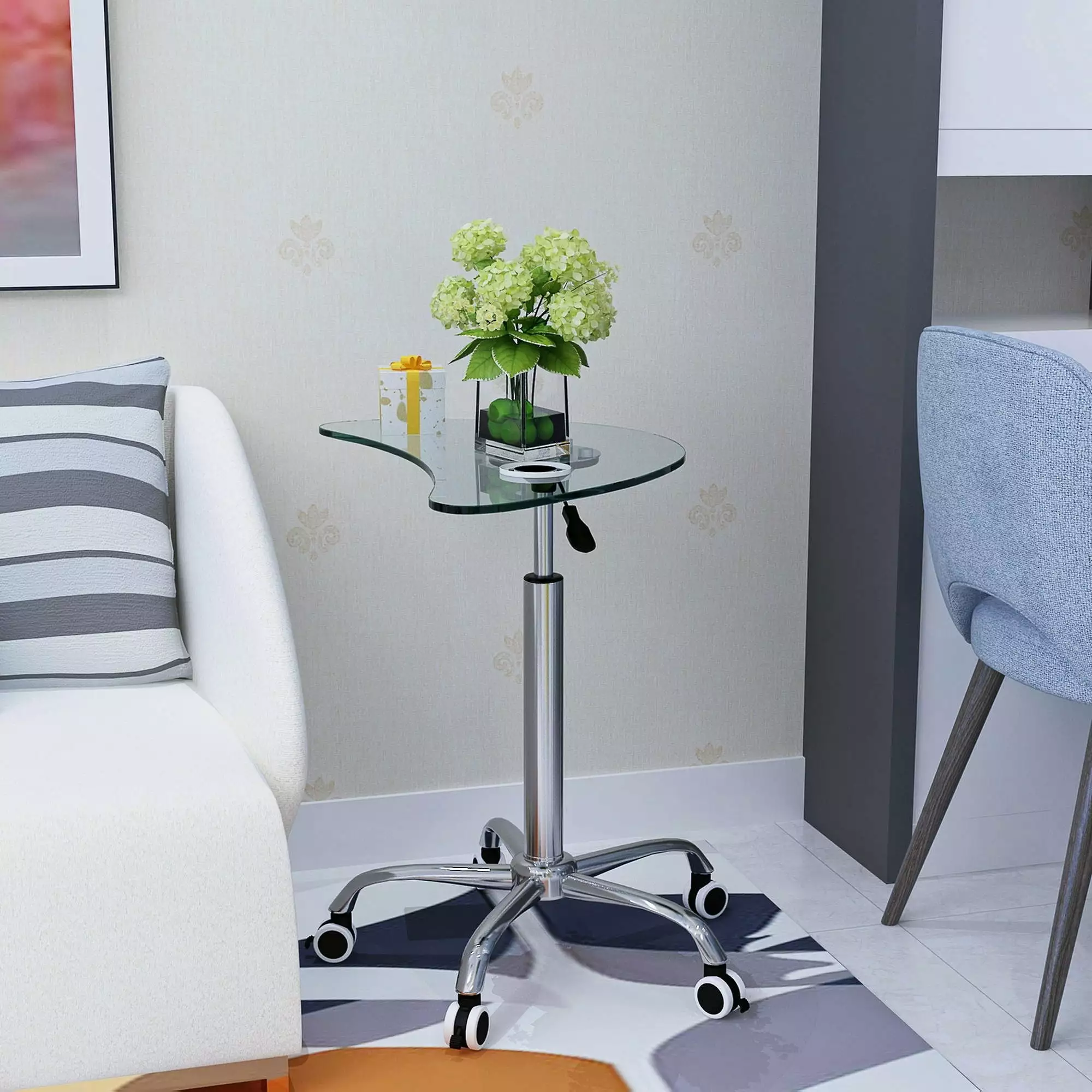 Tansole Transparent Tempered Glass Work Desk Lockable Wheels All Ages