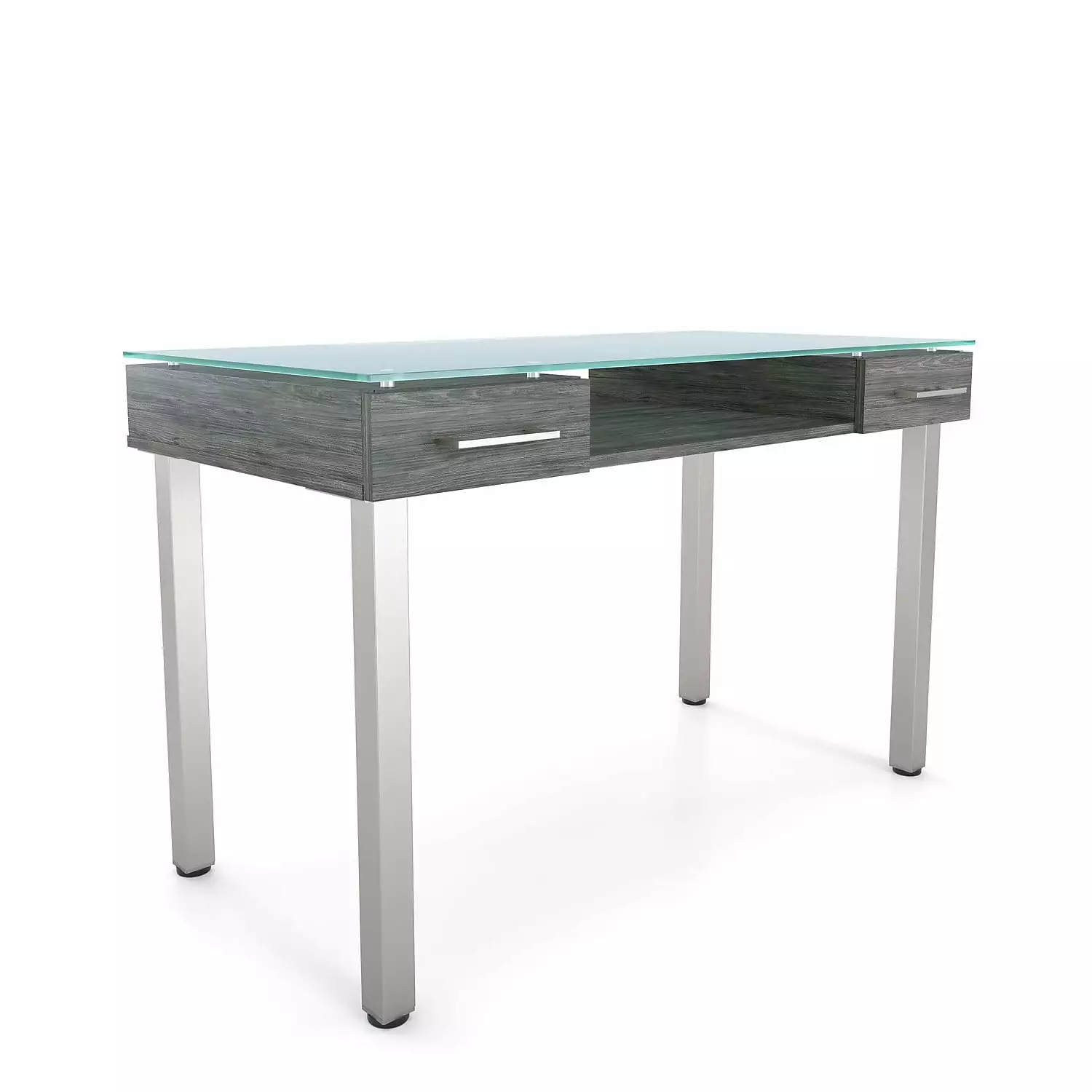 Union & Scale Prestige 47 Inch Glass Writing Desk Gray Modern Office Desk