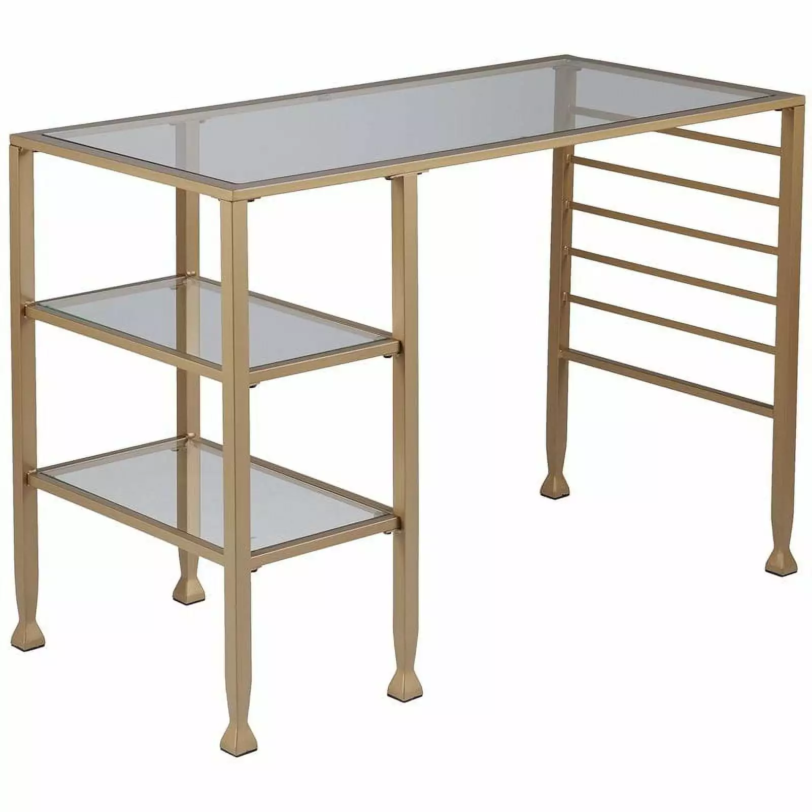 UrbanPro Transitional Glass Top Writing Desk Soft Gold Finish