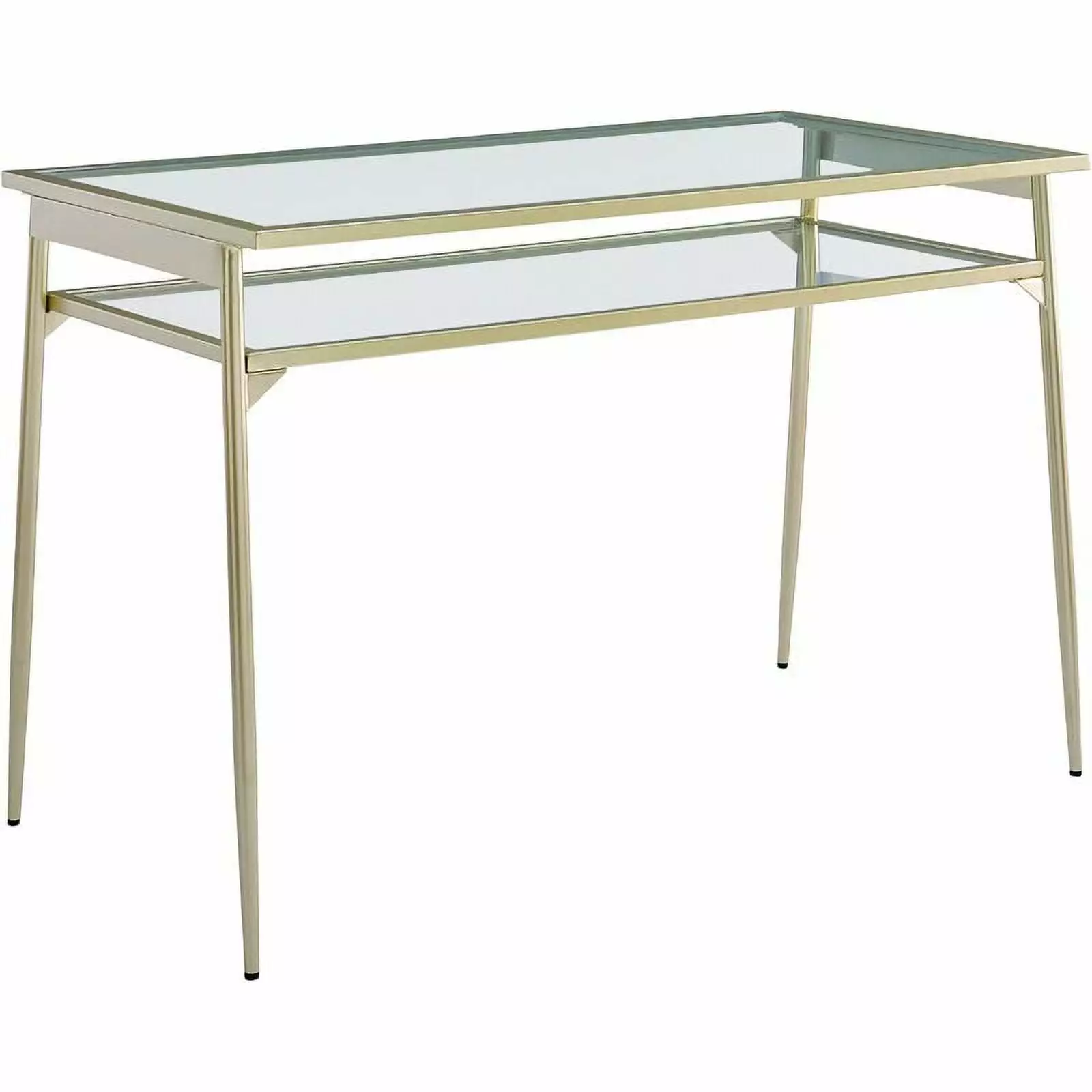 Walker Edison Rayna Tempered Glass and Gold Writing Desk - Sleek Metal Frame Design