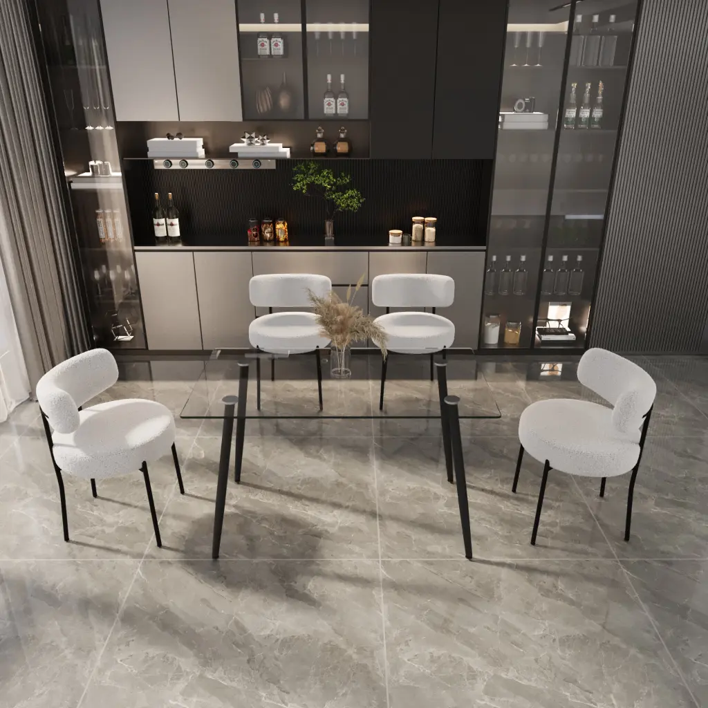 Modern Glass Dining Table Set Black Metal Legs 51.2 Inch X 27.5 Inch Table nuoli furniture