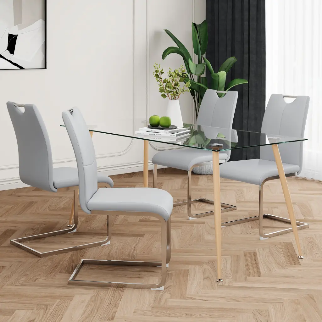 Modern Effortless Rectangular Glass Dining Table Solid Tempered Glass Top youngmagic