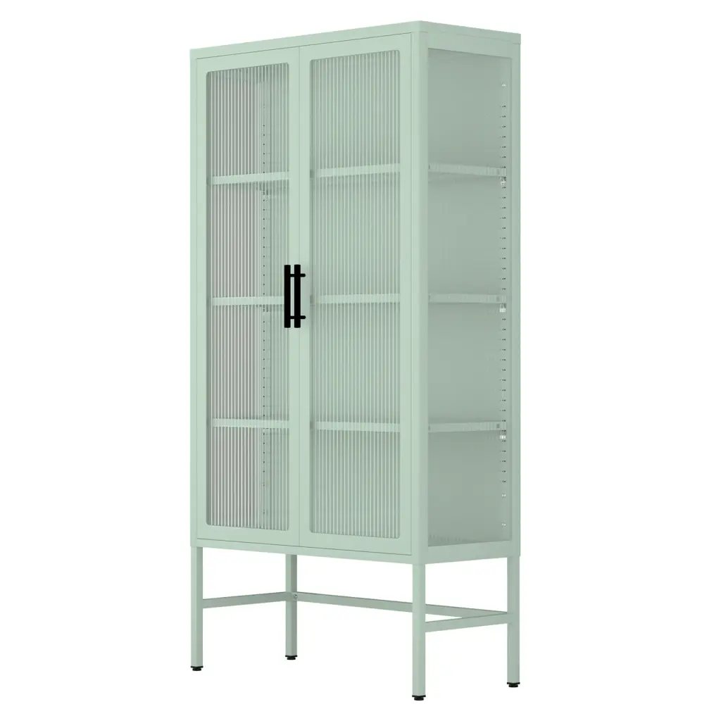 Double Glass Door Storage Cabinet Adjustable Shelves and Feet Living Room rnb