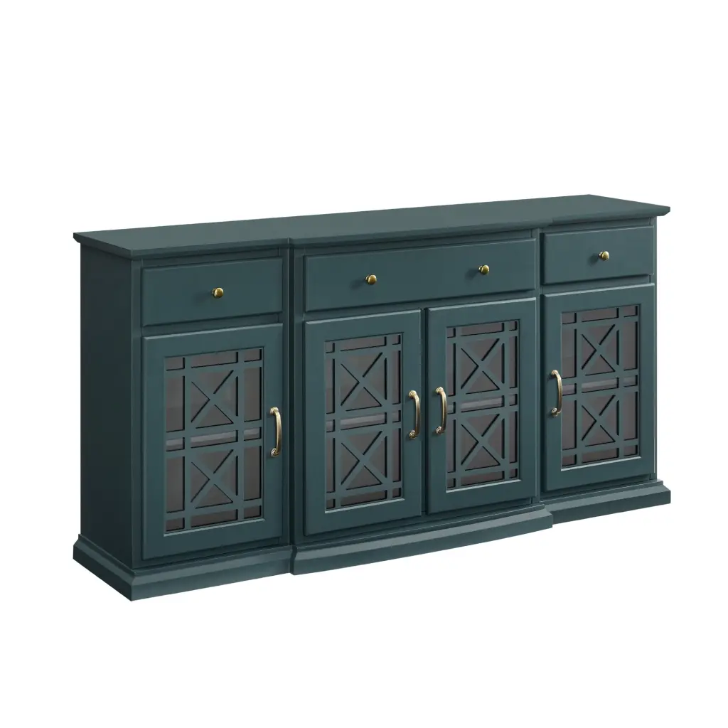 Timeless Fretwork Glass Door Sideboard Dark Teal MDF Modern Storage Cabinet walker edison