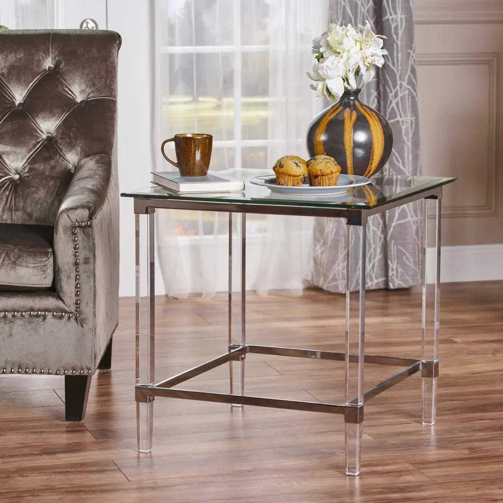 Square End Table - Clear Glass Acrylic Modern Living Room Decor nh-cloudhouse