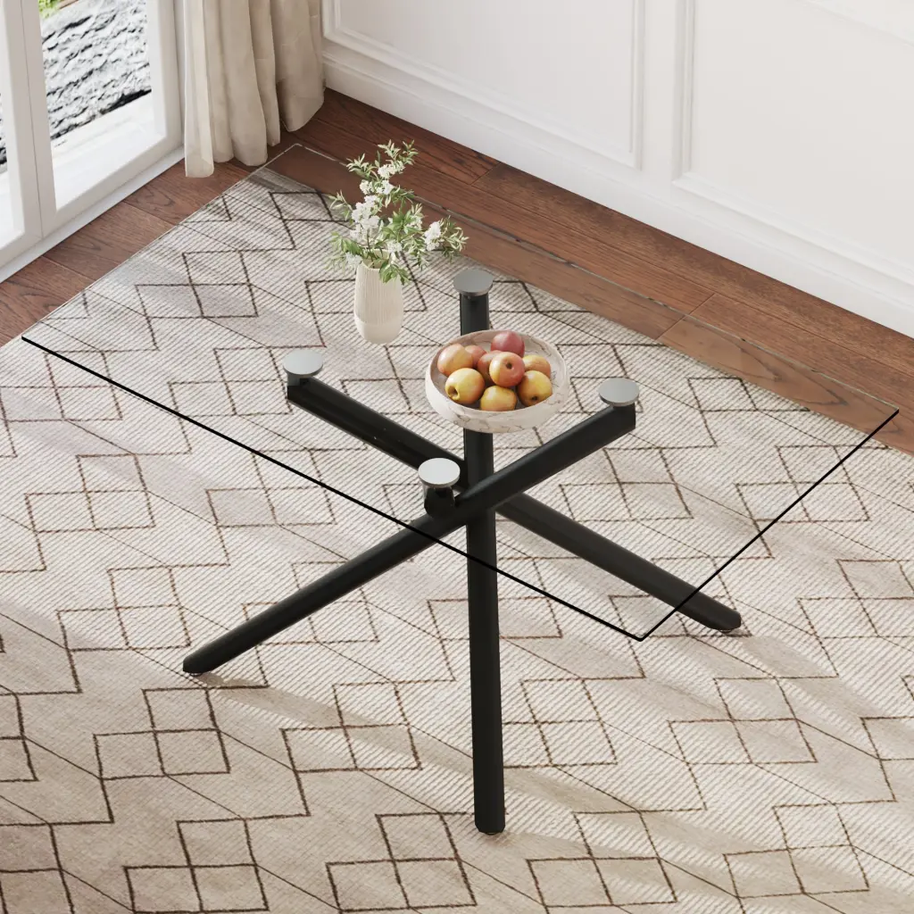 Large Modern Minimalist Rectangular Glass Dining Table 6-8 People Metal Base droom w-1151