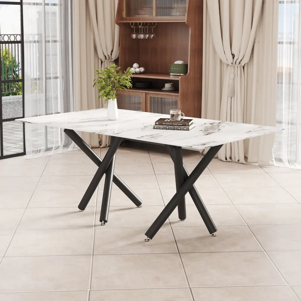 Large Modern Minimalist Rectangular Glass Dining Table Suitable 6 droom w-1151