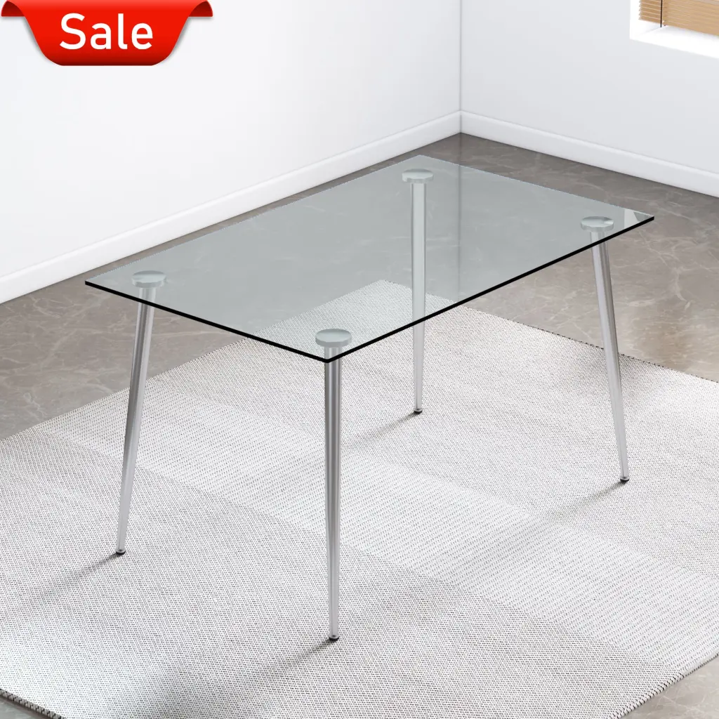 Modern Minimalist Rectangular Glass Dining Table 4-6 People 0.31 Inch Tempered droom w-1151
