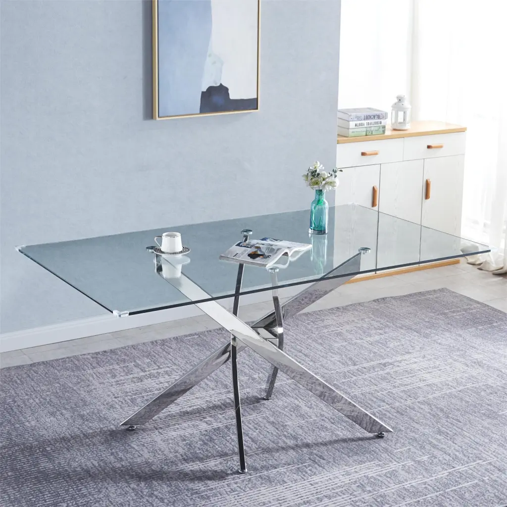 Rectangular Tempered Glass Dining Table Modern Design w1311 artisan furniture
