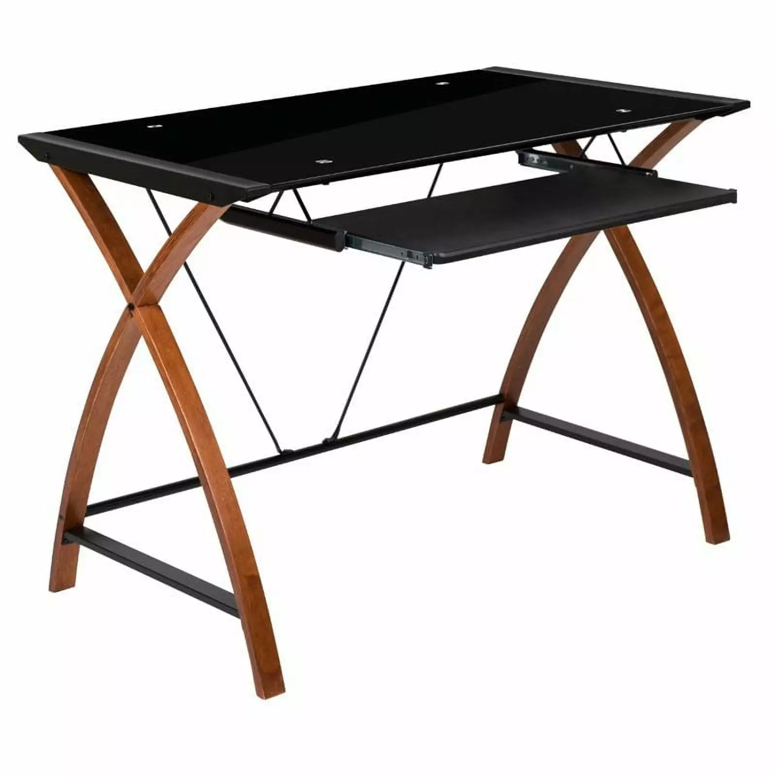 Bowery Hill Glass Top Computer Desk Black and Cherry