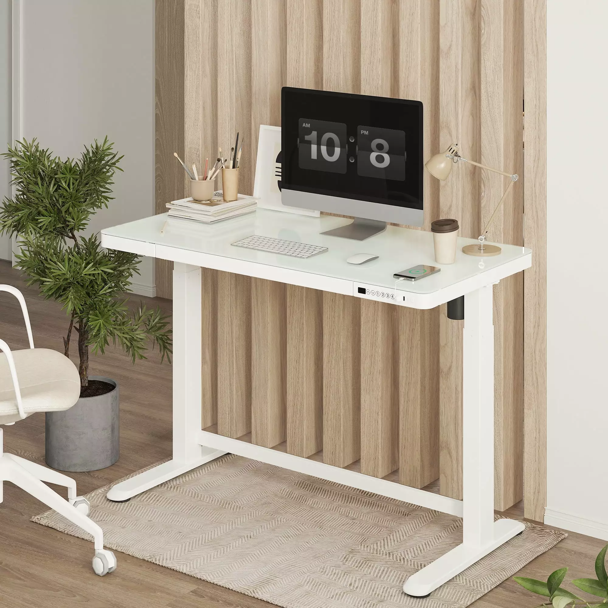 FlexiSpot 48W Ergonomic Height Adjustable Standing Desk Tempered Glass Top Embedded Drawer