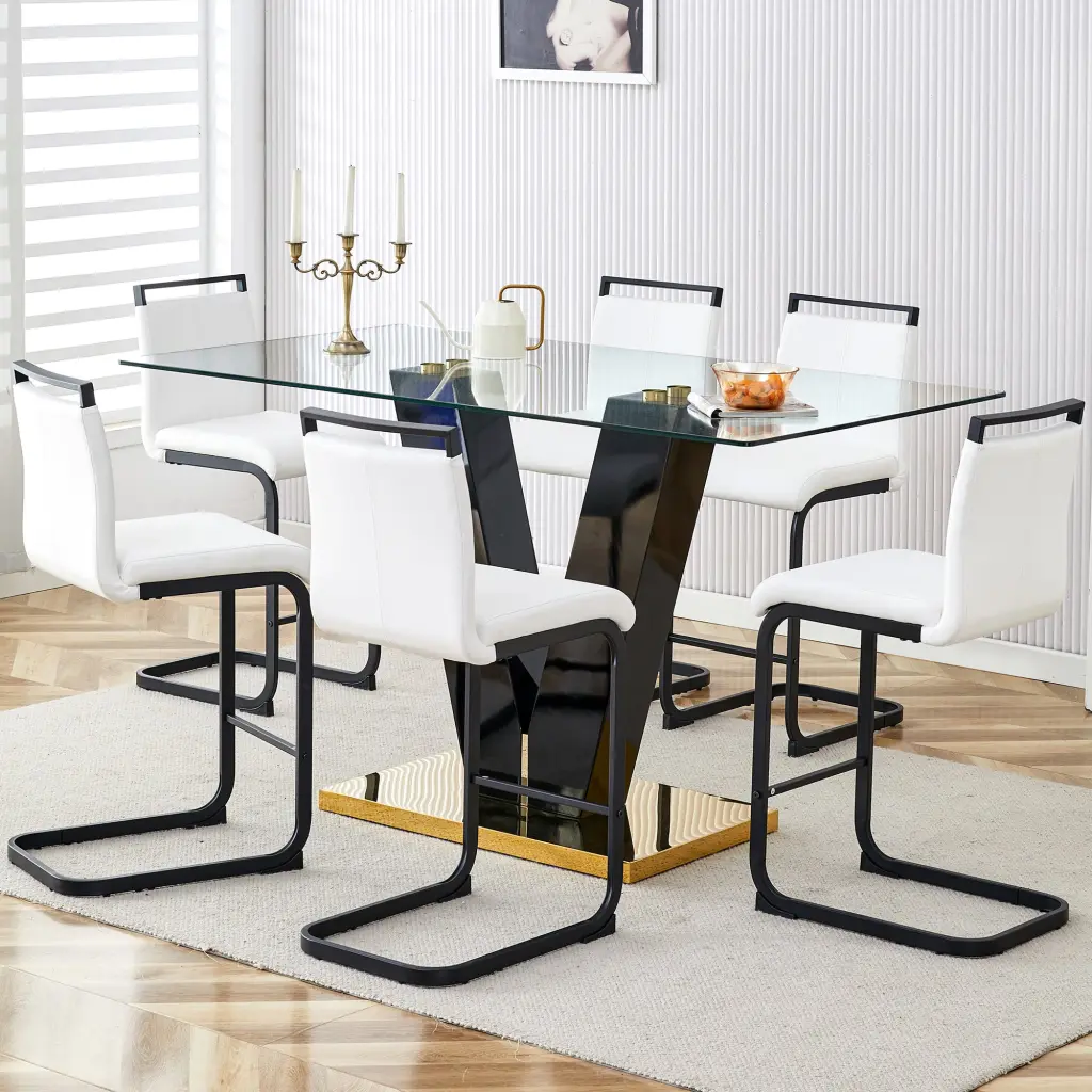 Table And Chair Set Rectangular Glass Dining Table 0.4 Inch Thick Top droom w-1151
