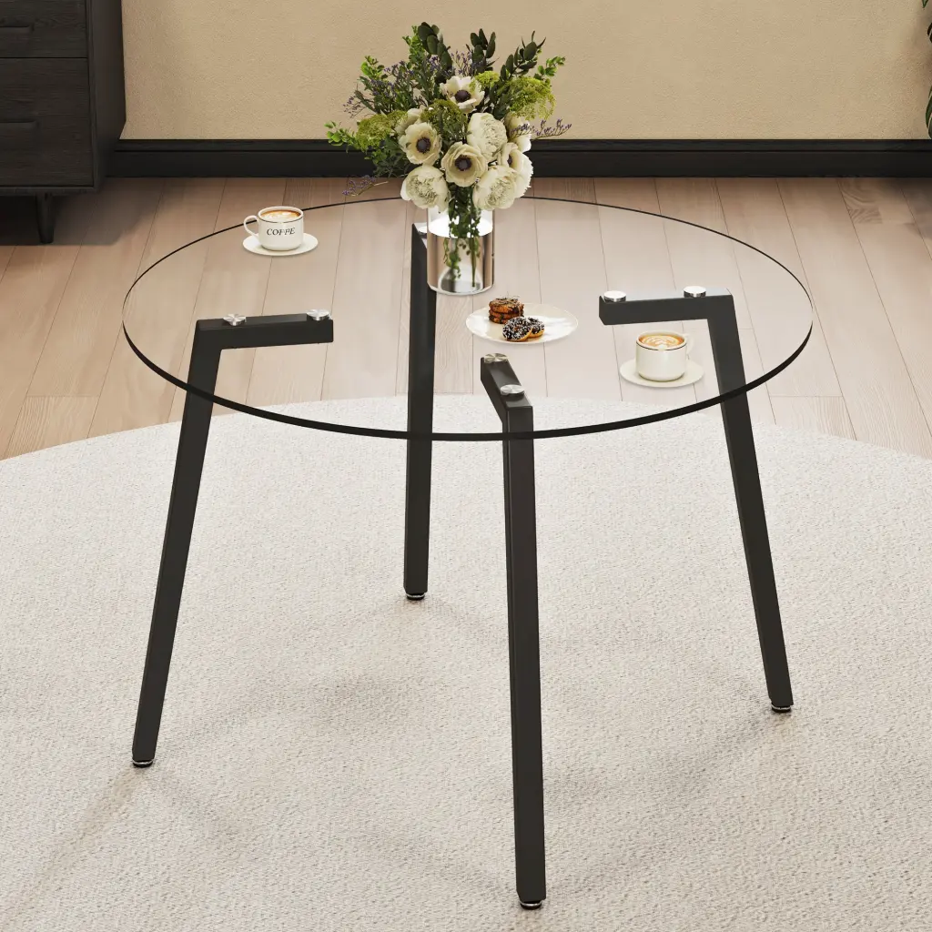 Modern Effortless Style Round Transparent Tempered Glass Table Living Room droom w-1151