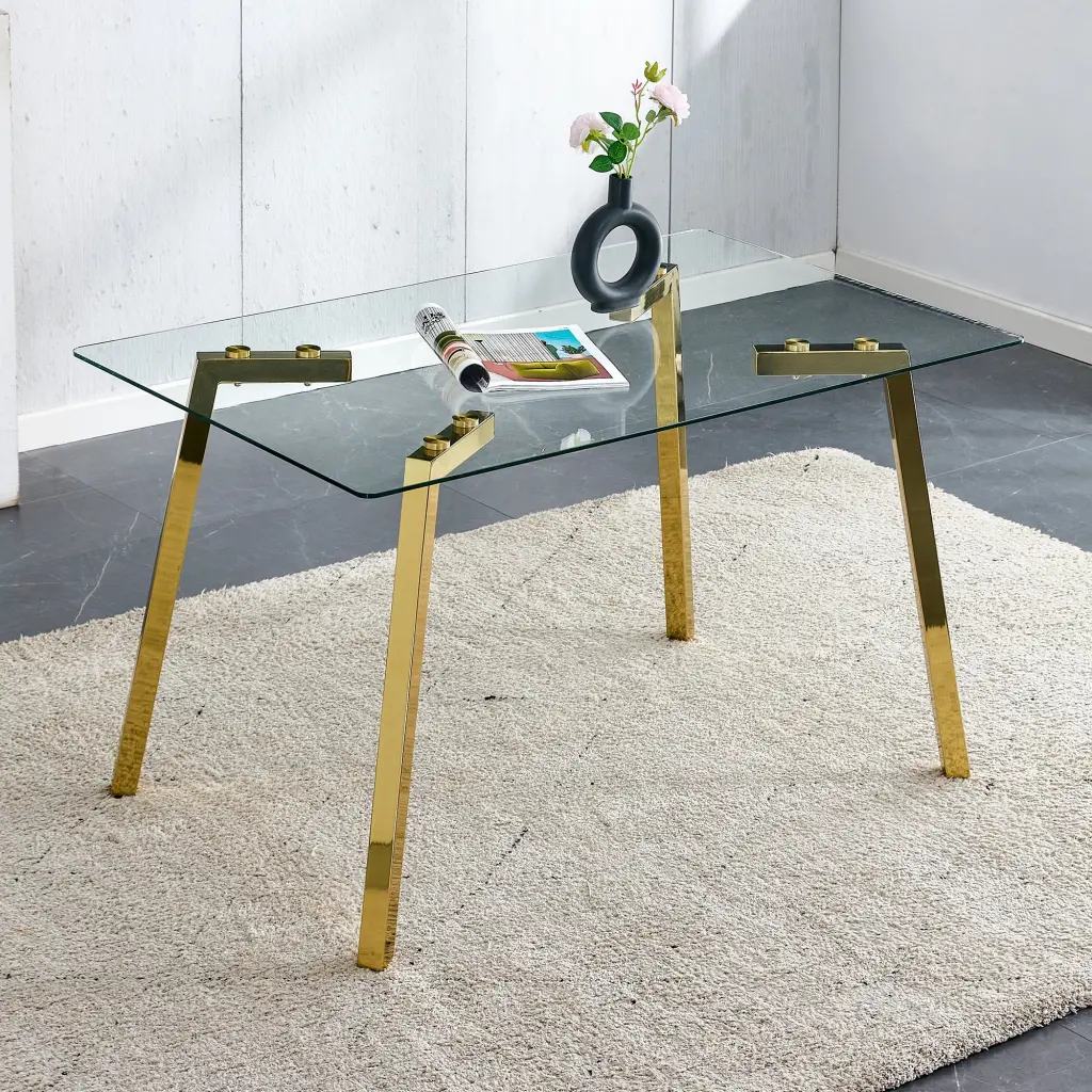 Modern Rectangular Glass Dining Table Tempered Glass Top Minimalist Style droom w-1151