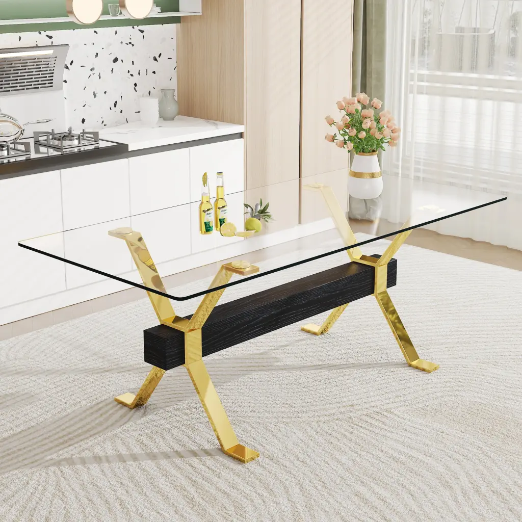 Modern Tempered Glass Dining Table Large Modern Office Table droom w-1151