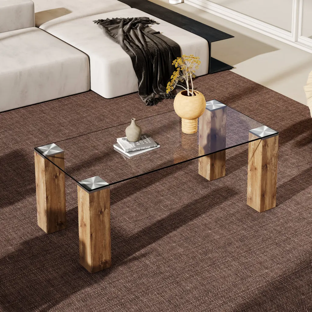 Glass Top Coffee Table MDF Legs Elegant Tea Table Living Room rnb