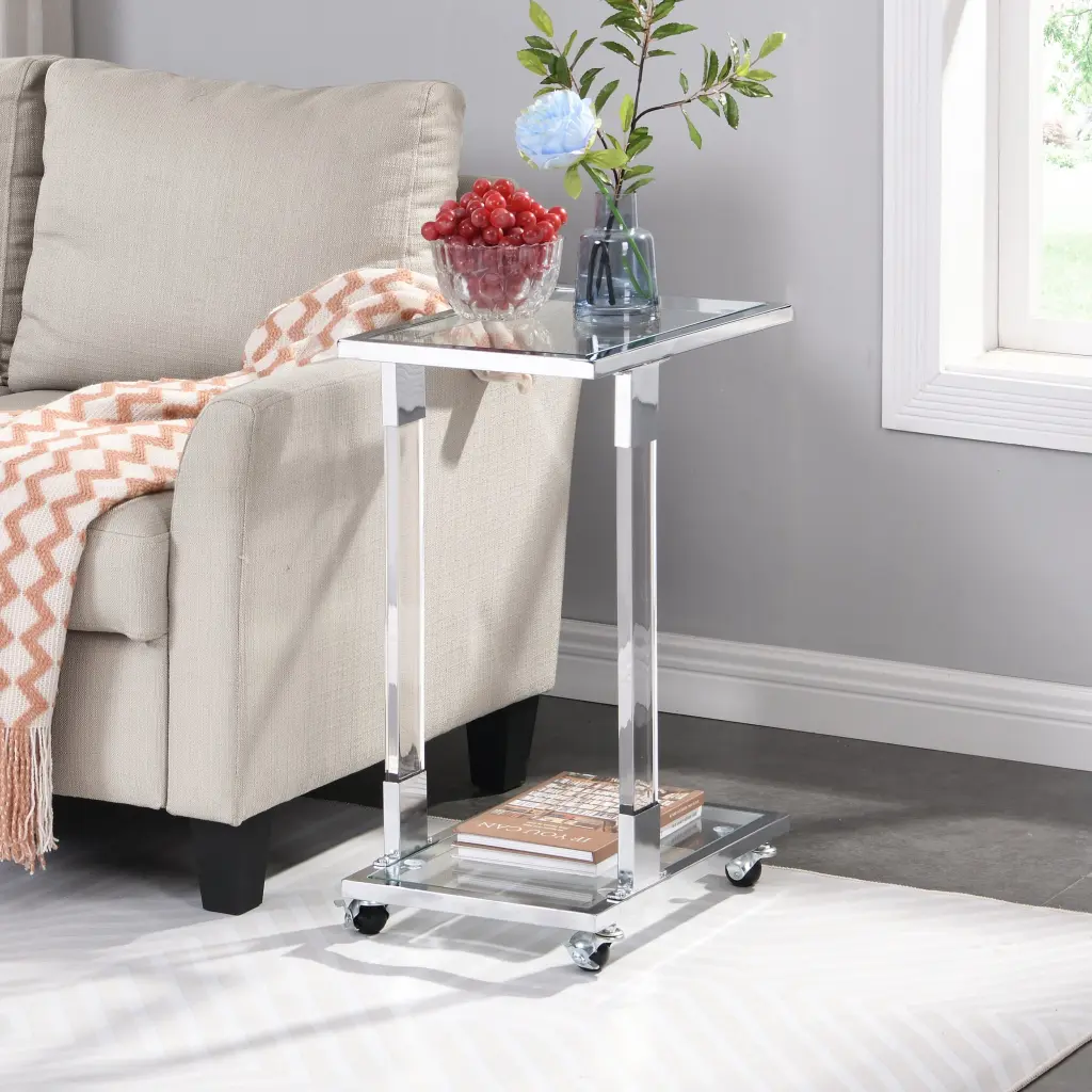 Chrome Glass Side Table Acrylic End Table Square Glass Top Living Room s-e furniture