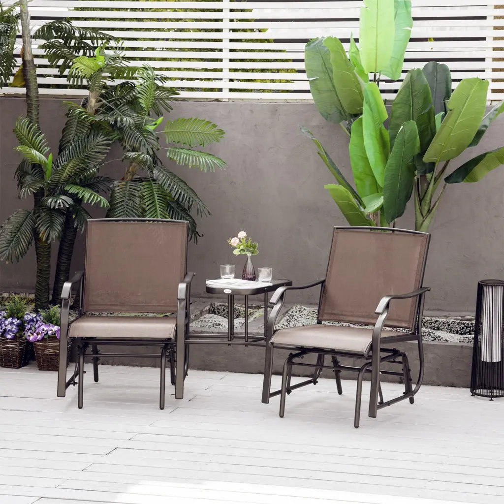 Outsunny Outdoor Glider Chairs Coffee Table, Patio 2 Seat Rocking Set aosom business