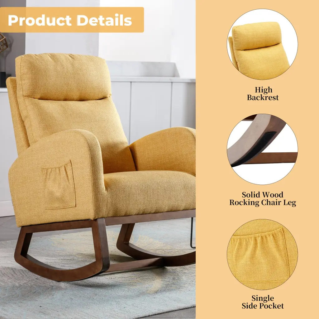 Coolmore Rocking Chair Modern Glider Chair Recliner Armchair Wood Base coolmore w-395