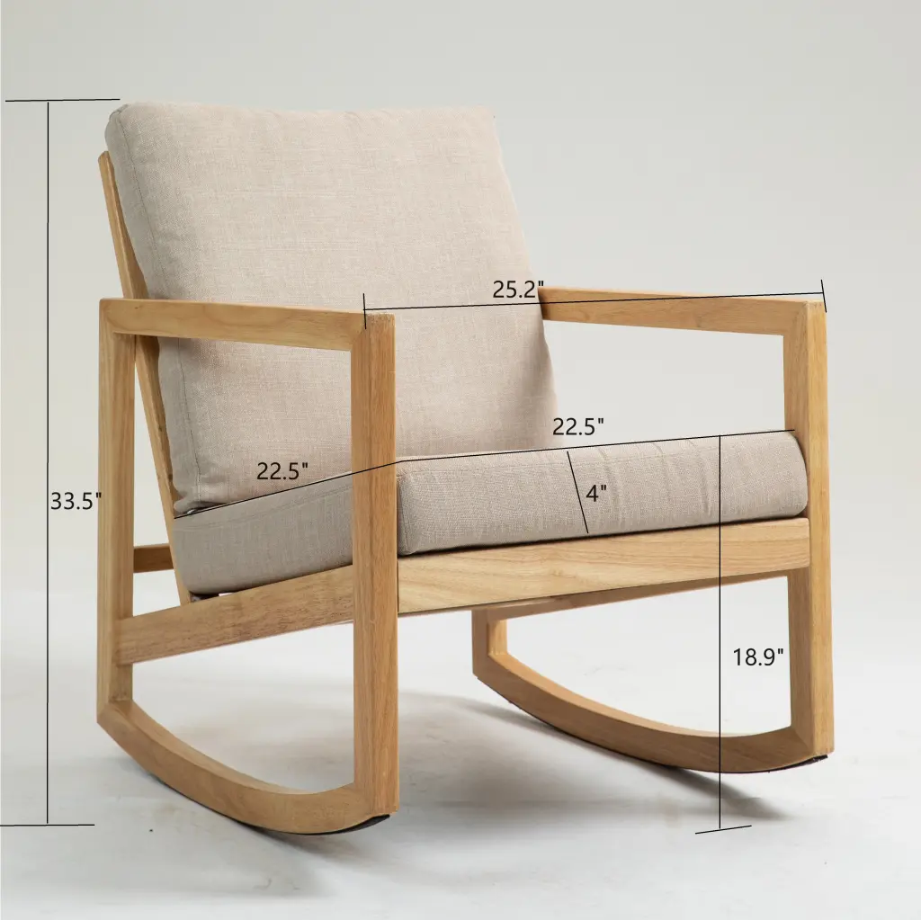 Upholstered Accent Glider Chair Rubberwood Frame Natural Khaki Living Room w1762
