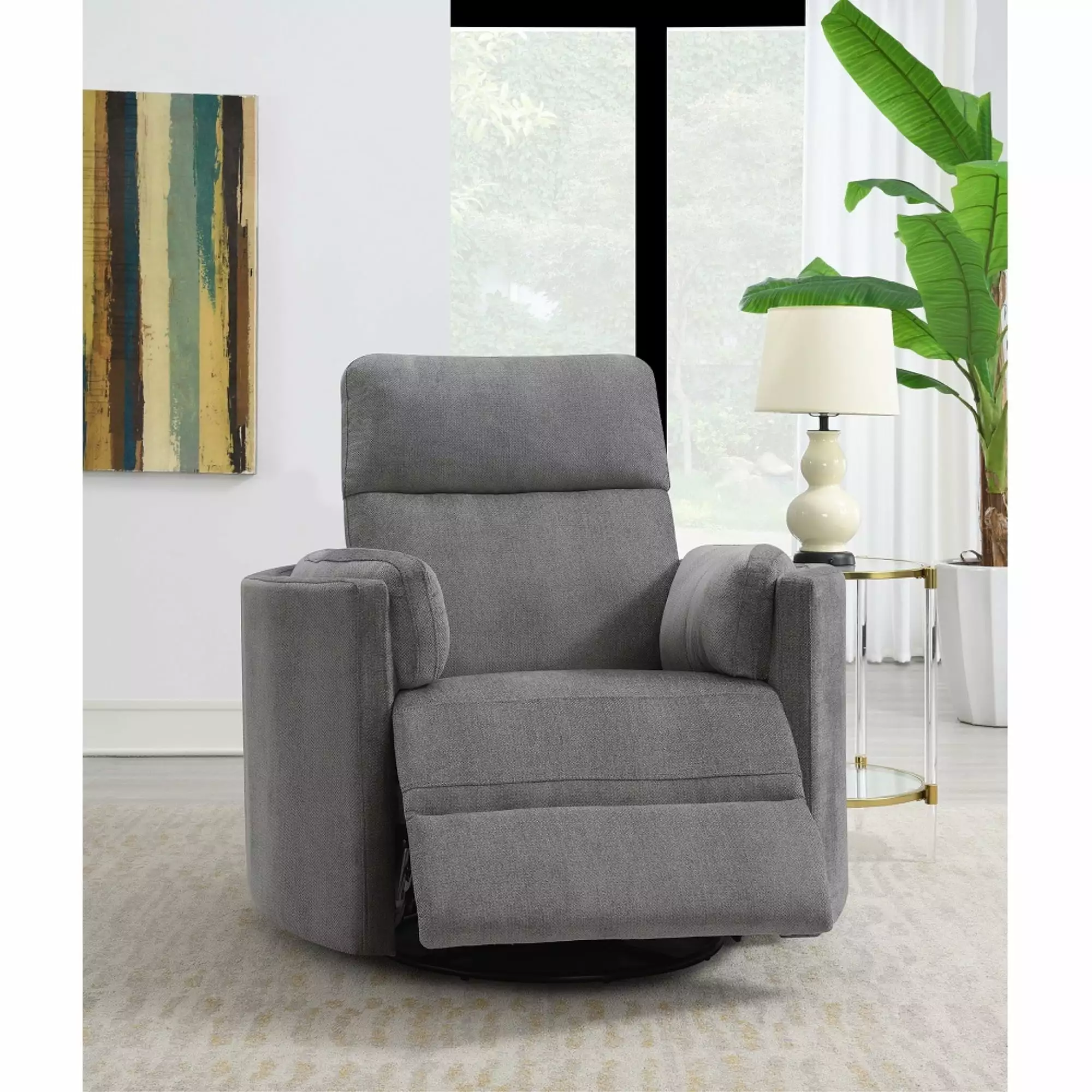 ACME Sagen Recliner Swivel Glider Charcoal Chenille Upholstery Comfortable Lounge Chair Acme Furniture