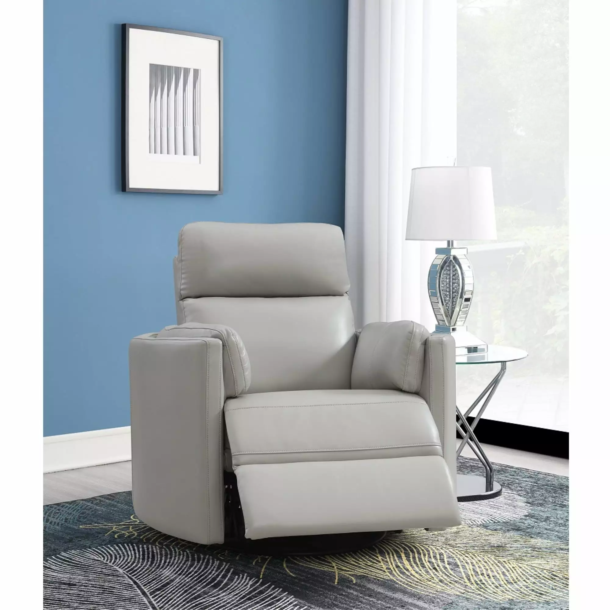 ACME Sagen Recliner Swivel Glider Gray Leather Aire Acme Furniture