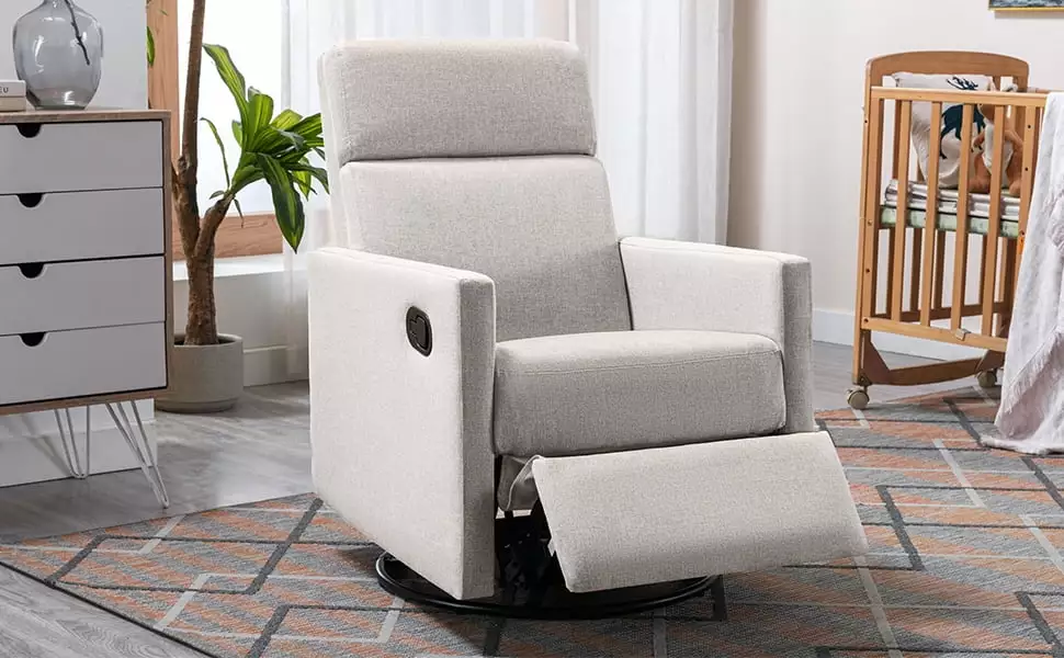 Modern Upholstered Rocking Chair Baby Chair Plush Seat Glider Swivel Recliner Tan ADXC
