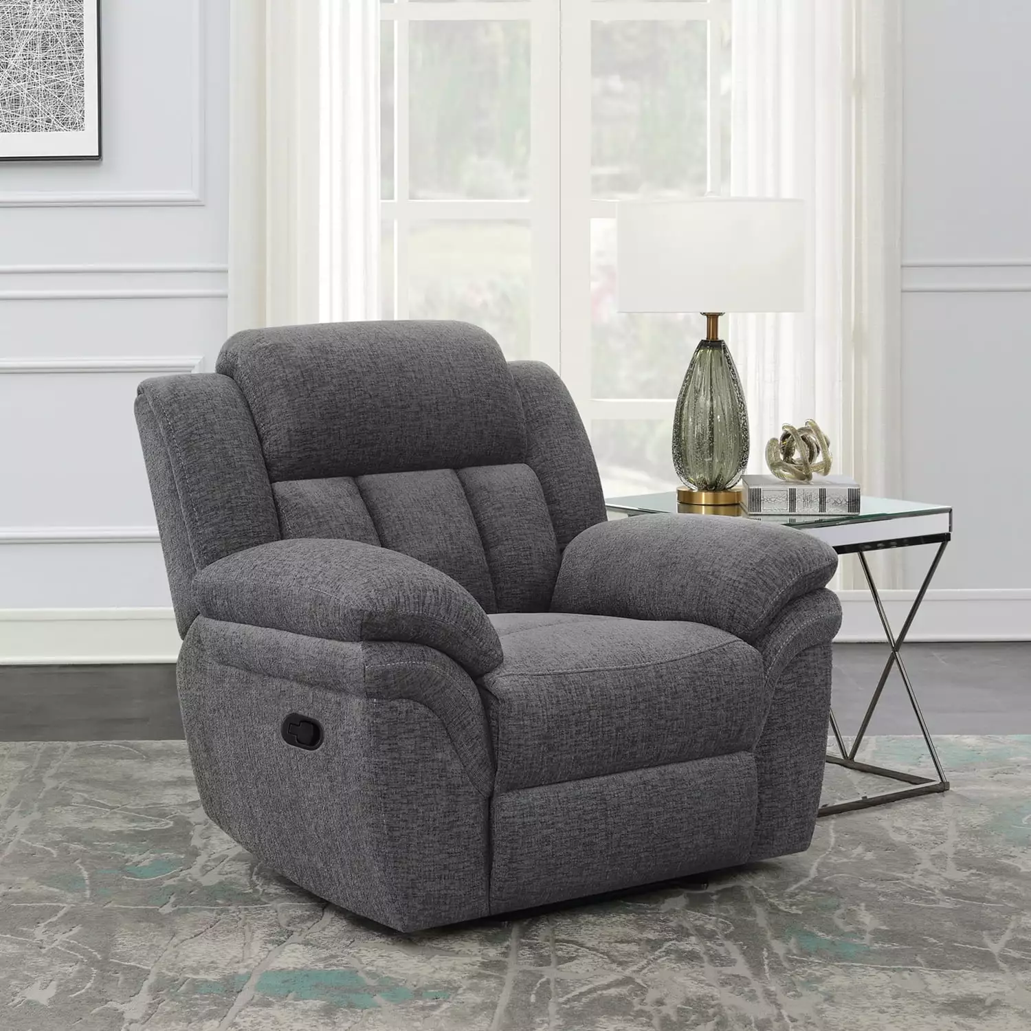 Bahrain Upholstered Glider Recliner Charcoal Coaster Company
