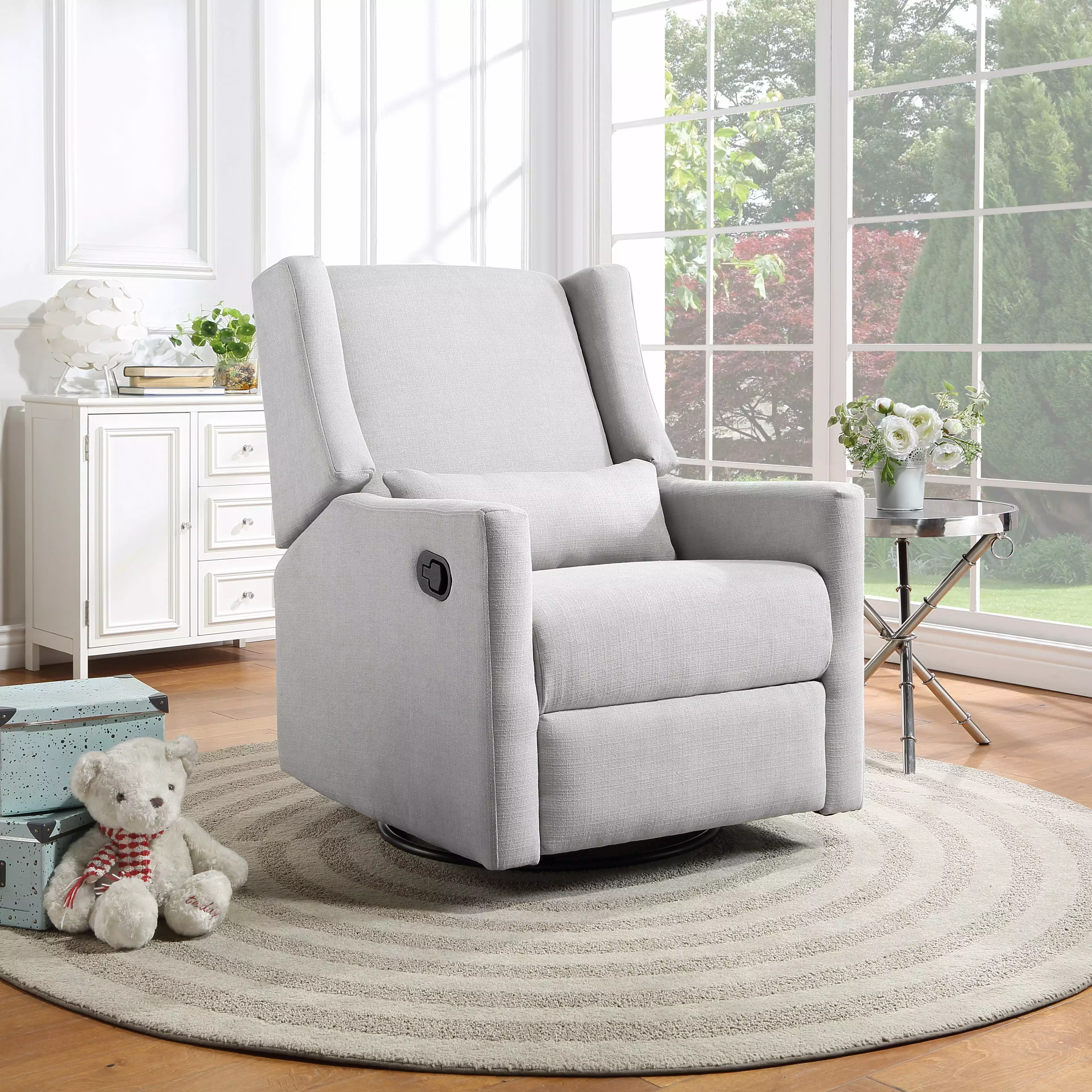 DeeHome Pronto Swivel Glider Recliner Pillow Blanco Fabric - Comfortable and Versatile
