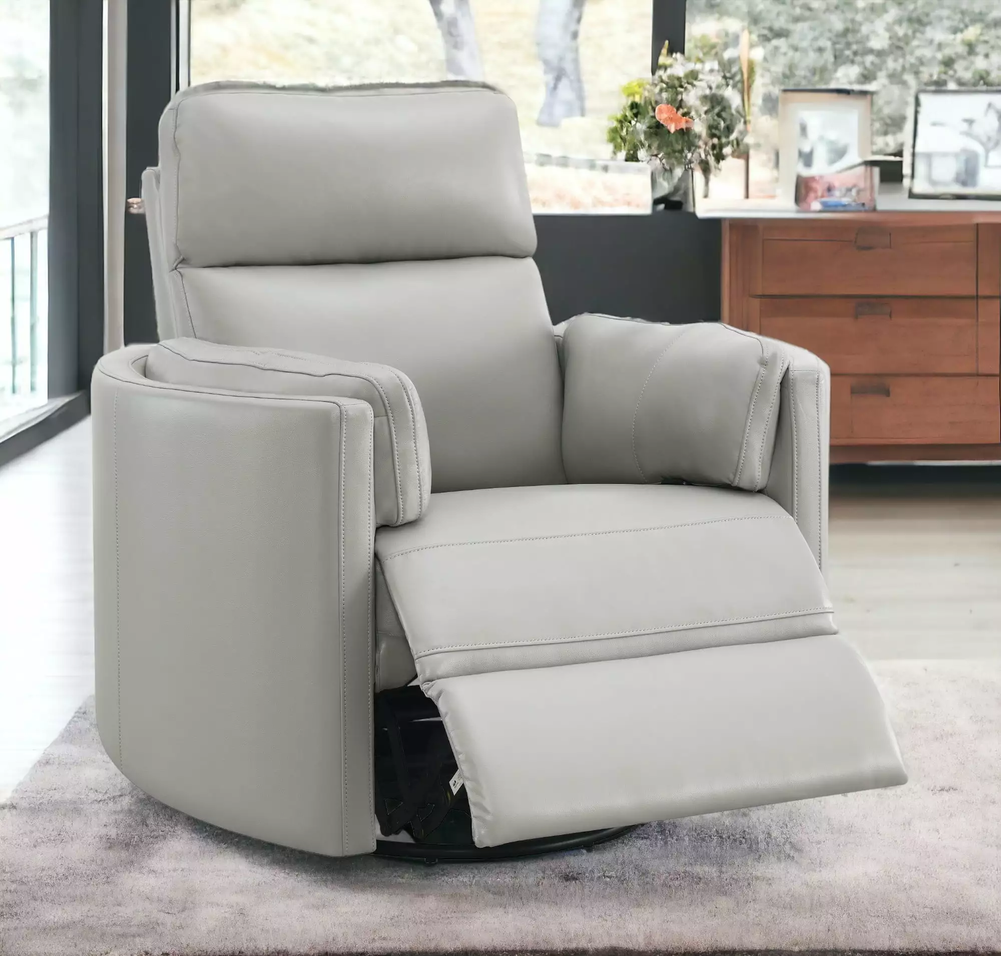 DeeHome Sagen Glider Recliner Swivel Gray Leather