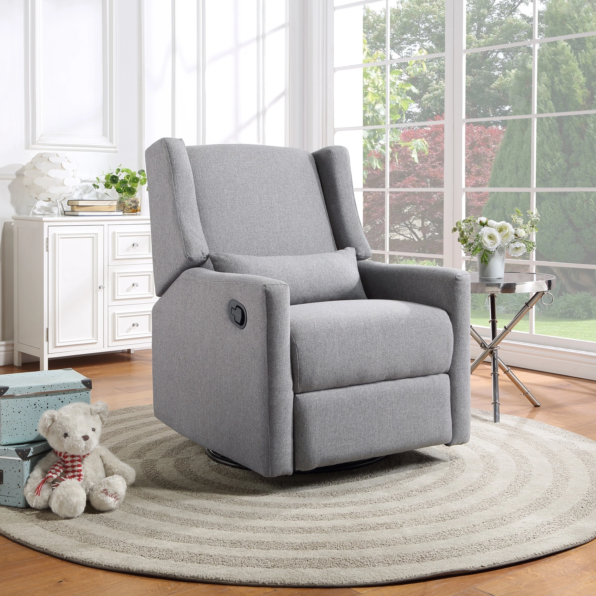 Pronto Swivel Glider Recliner Pillow Rich Gray Fabric Living Room Miekor