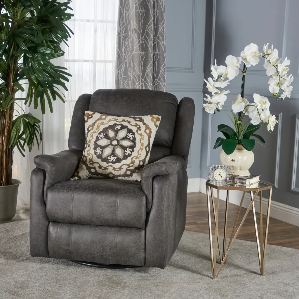 Glider Recliner Swivel Slate Microfiber Living Room Chair nh-inmax