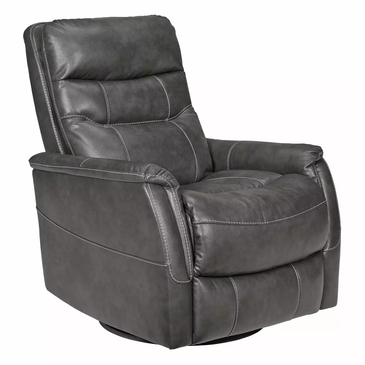 Leatherette Swivel Glider Recliner Stitching Details Black Living Room Saltoro Sherpi