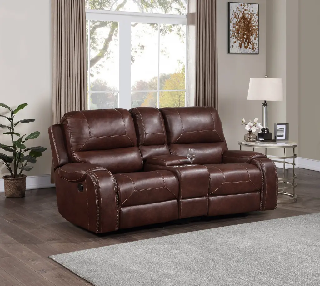 Keily Manual Reclining Glider Loveseat Dark Brown Faux Leather steve silver furniture