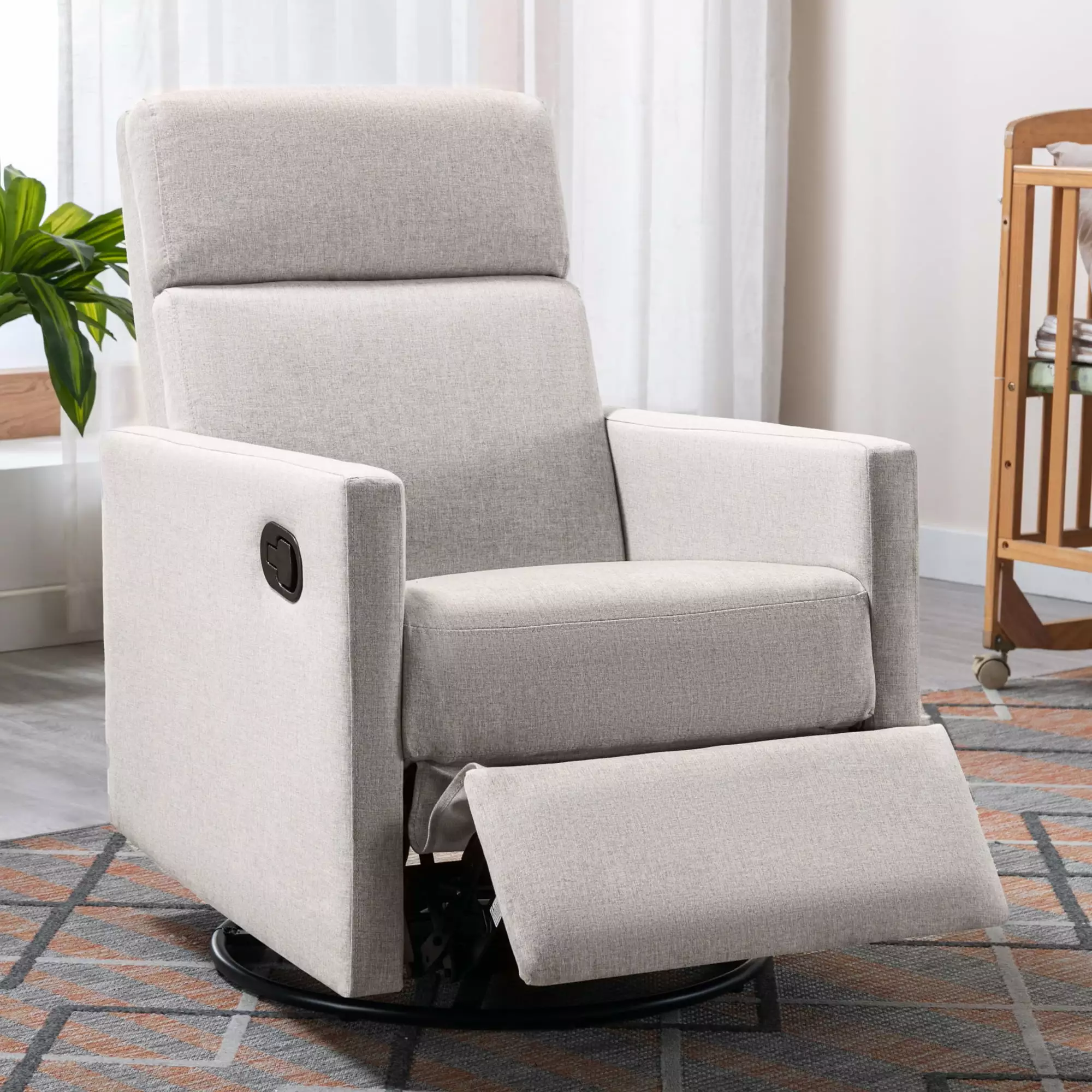 Modern Upholstered Rocker Nursery Chair - Plush Swivel Glider Recliner Baby Room Tan Jamini