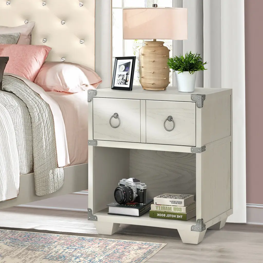 Grey 1 Drawer Nightstand 2 Drawers and Rectangle Shelf Wood furniture max