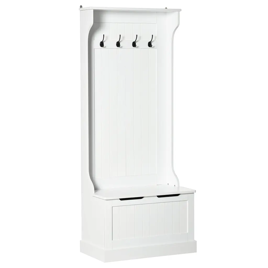 Homcom Hall Tree Coat Rack Storage Bench White Entryway Organizer aosom business