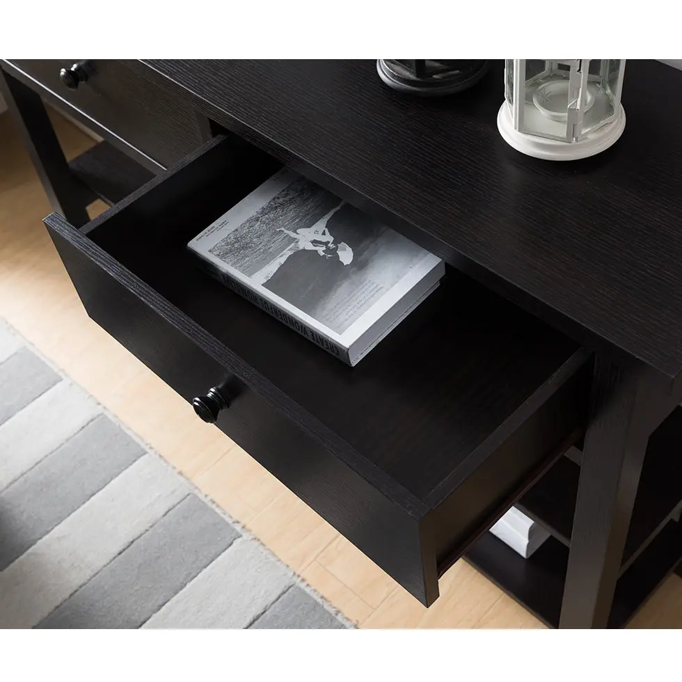 Console Table Two Shelves And Two Drawers Knob Handles Dark Espresso Finish id international- inc.