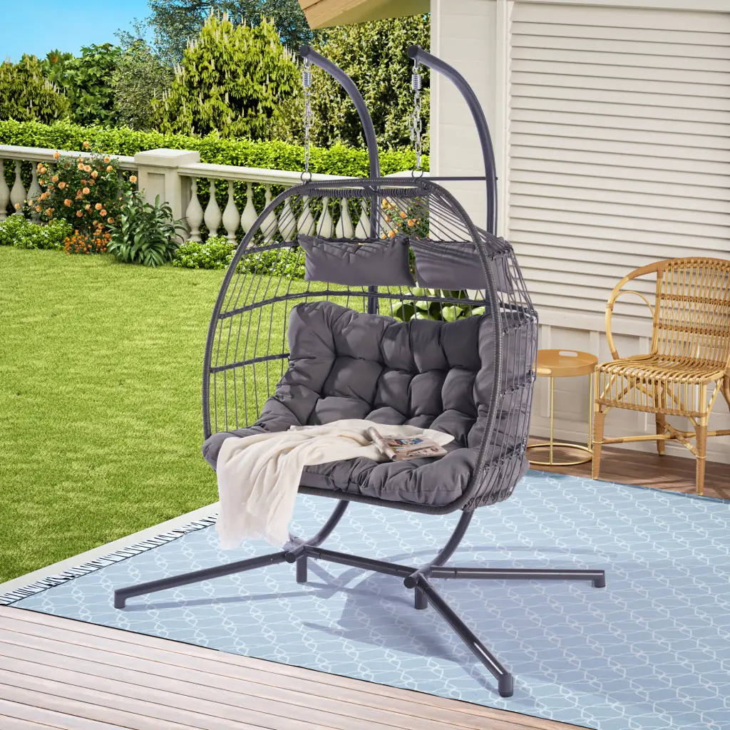 2 Person Outdoor Rattan Hanging Chair Patio Wicker Egg Chair Sectional deeray store
